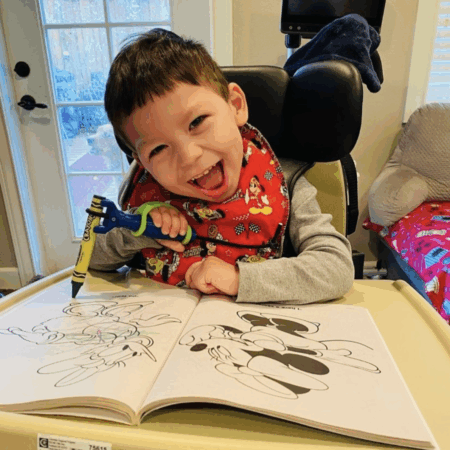 Students using adaptive equipment for disabilities