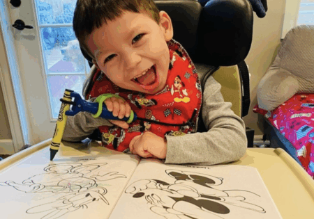 Students using adaptive equipment for disabilities